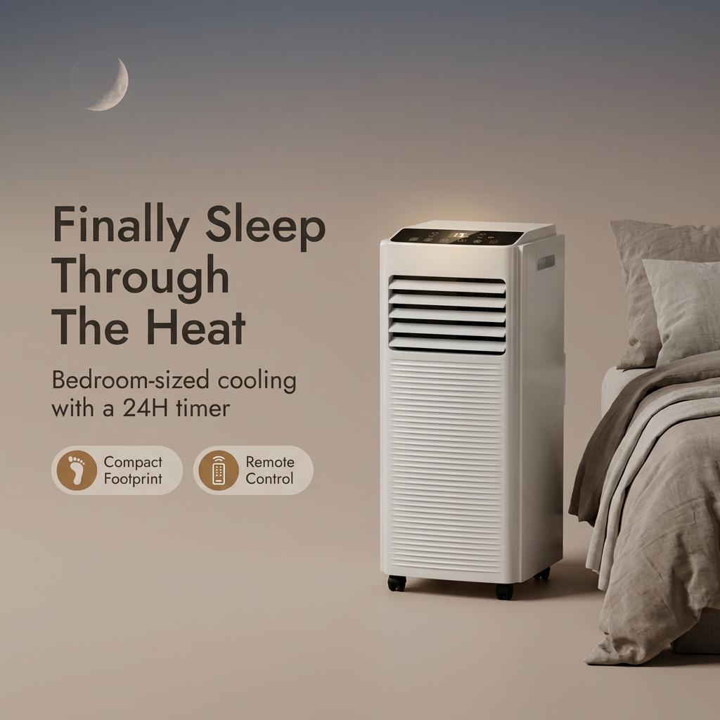Bedroom Air Conditioner – Small Portable 9000 BTU Air Con with 24H Timer & Window Kit