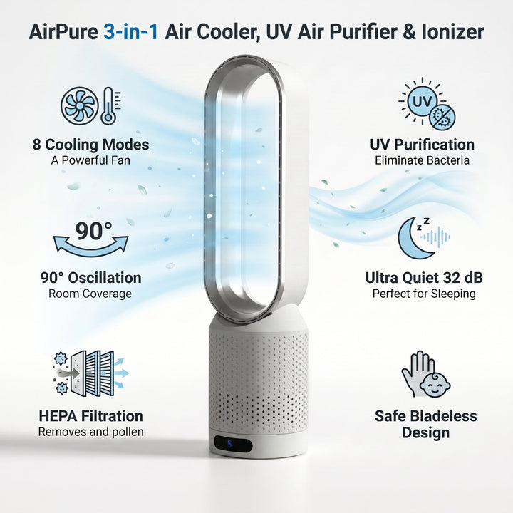 AirPure 3-in-1 air cooler, UV air purifier and ionizer