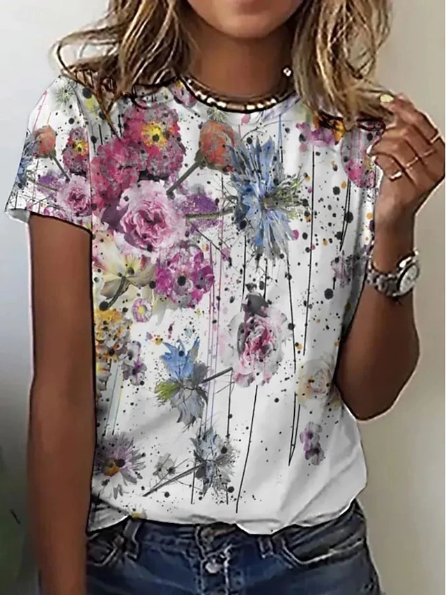 Willa | Women's Top Floral Print Tee Relaxed Fit Summer Casual Top