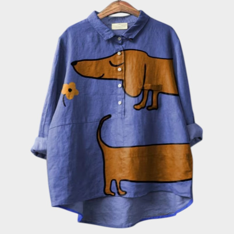 Deanna | Women's Blouse Dog Print Long Sleeve Relaxed Fit Everyday Casual Top