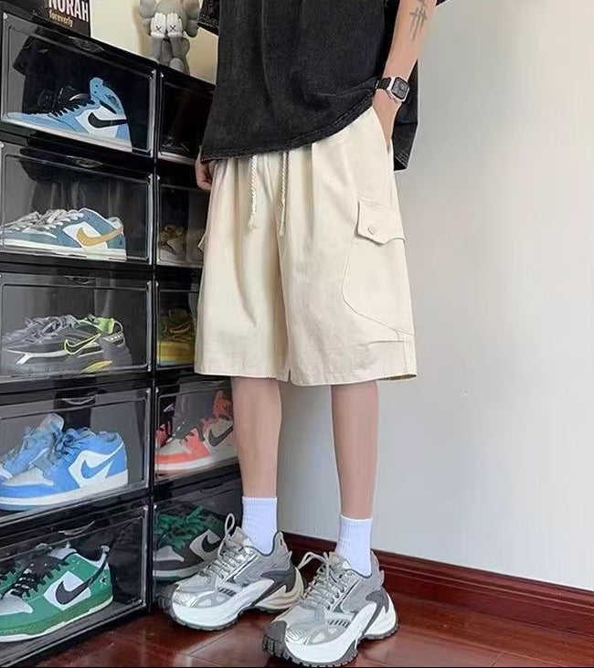 Men's Cargo Shorts with Drawstring Waistband and Flap Side Pockets