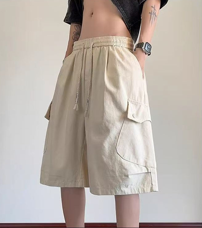 Men's Cargo Shorts with Drawstring Waistband and Flap Side Pockets