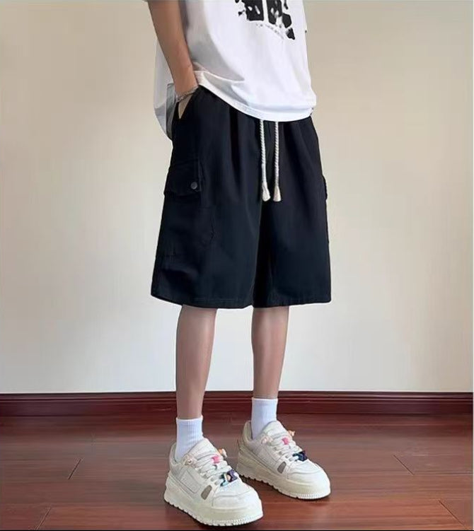 Men's Cargo Shorts with Drawstring Waistband and Flap Side Pockets