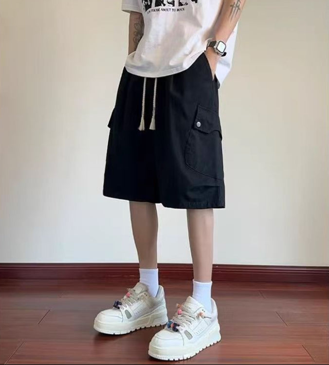 Men's Cargo Shorts with Drawstring Waistband and Flap Side Pockets