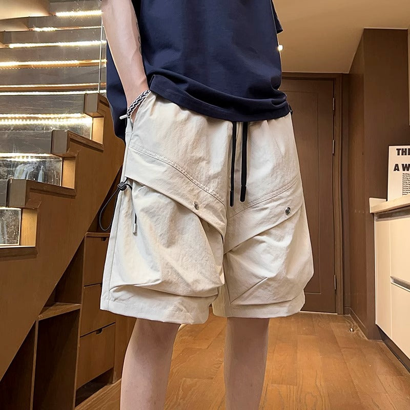 Men's Cargo Shorts with Flap Snap Pockets and Drawstring Waistband