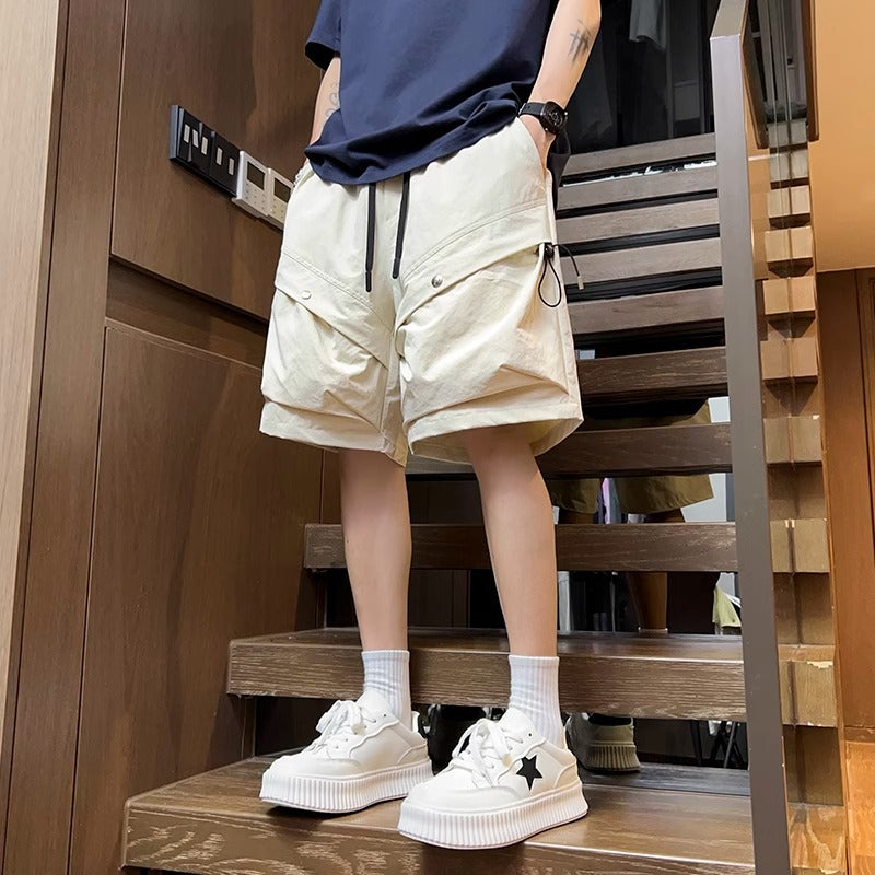 Men's Cargo Shorts with Flap Snap Pockets and Drawstring Waistband
