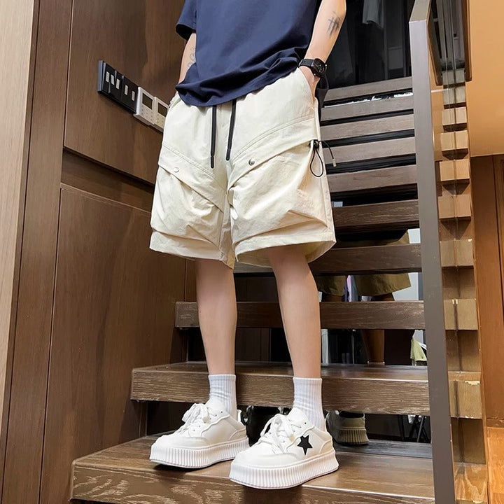 Men's Cargo Shorts with Flap Snap Pockets and Drawstring Waistband
