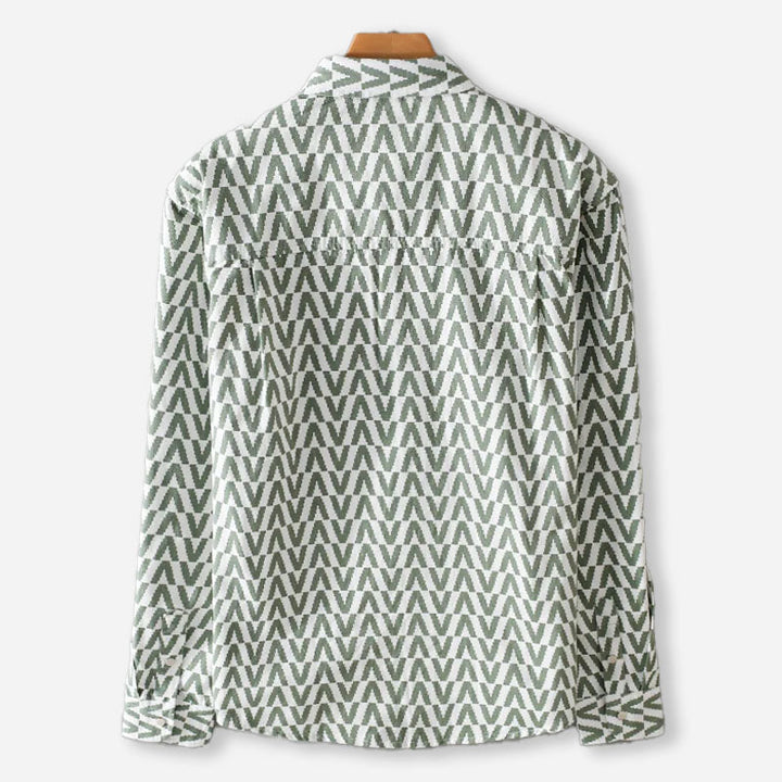 Men's Chevron Print Long Sleeve Shirt with Button-Front Closure and Twin Chest Pockets