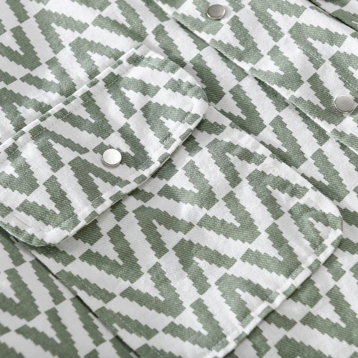Men's Chevron Print Long Sleeve Shirt with Button-Front Closure and Twin Chest Pockets