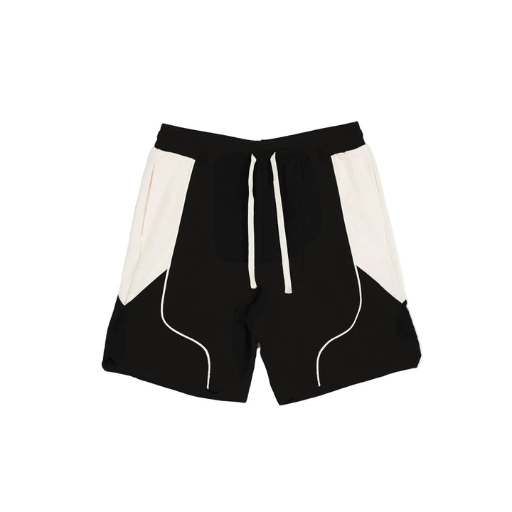 Men's Colour Block Shorts with Cream Side Panels Curved Piping and Drawstring Waist