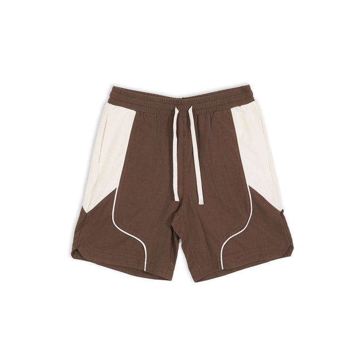 Men's Colour Block Shorts with Cream Side Panels Curved Piping and Drawstring Waist