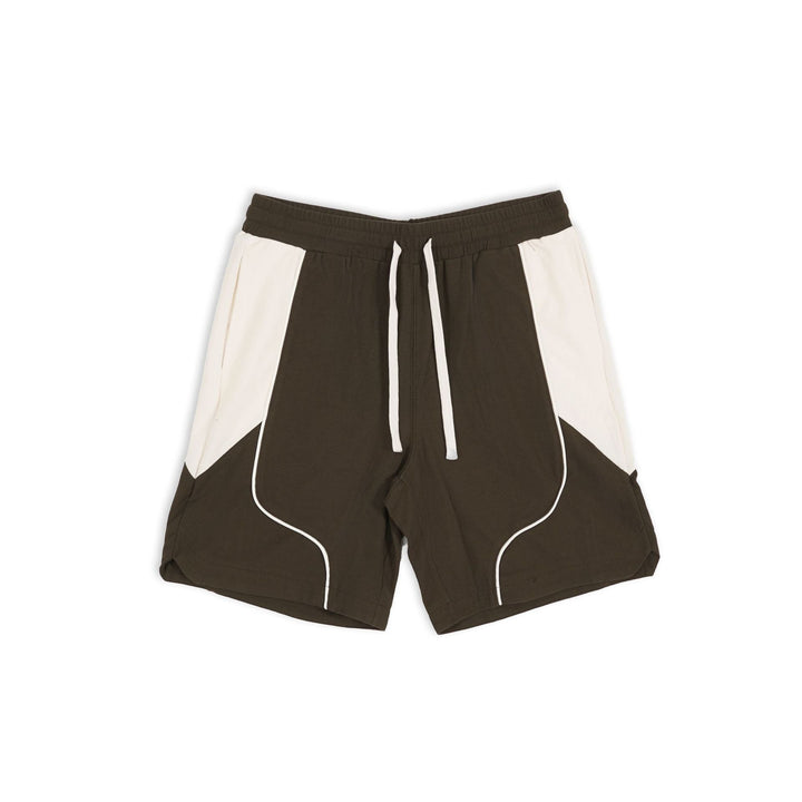 Men's Colour Block Shorts with Cream Side Panels Curved Piping and Drawstring Waist