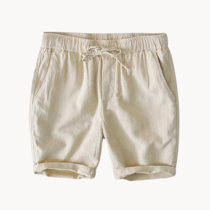 Men's Drawstring Shorts with Elastic Waistband Side Pockets and Rolled Hem