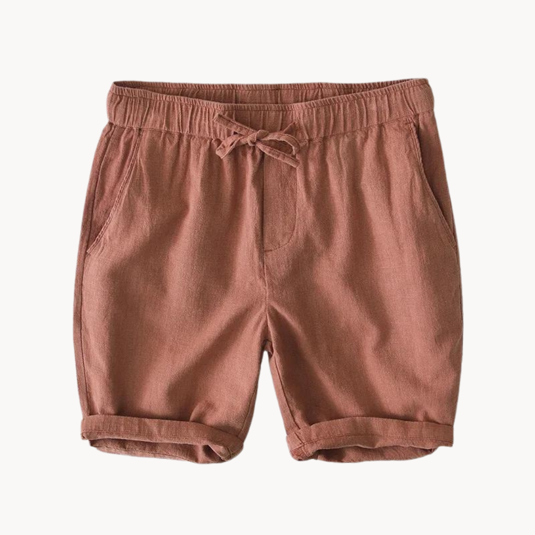 Men's Drawstring Shorts with Elastic Waistband Side Pockets and Rolled Hem