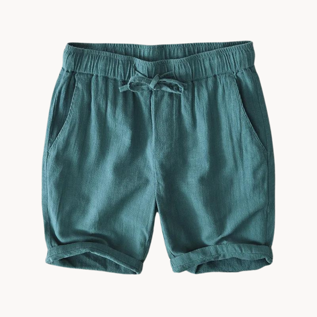 Men's Drawstring Shorts with Elastic Waistband Side Pockets and Rolled Hem