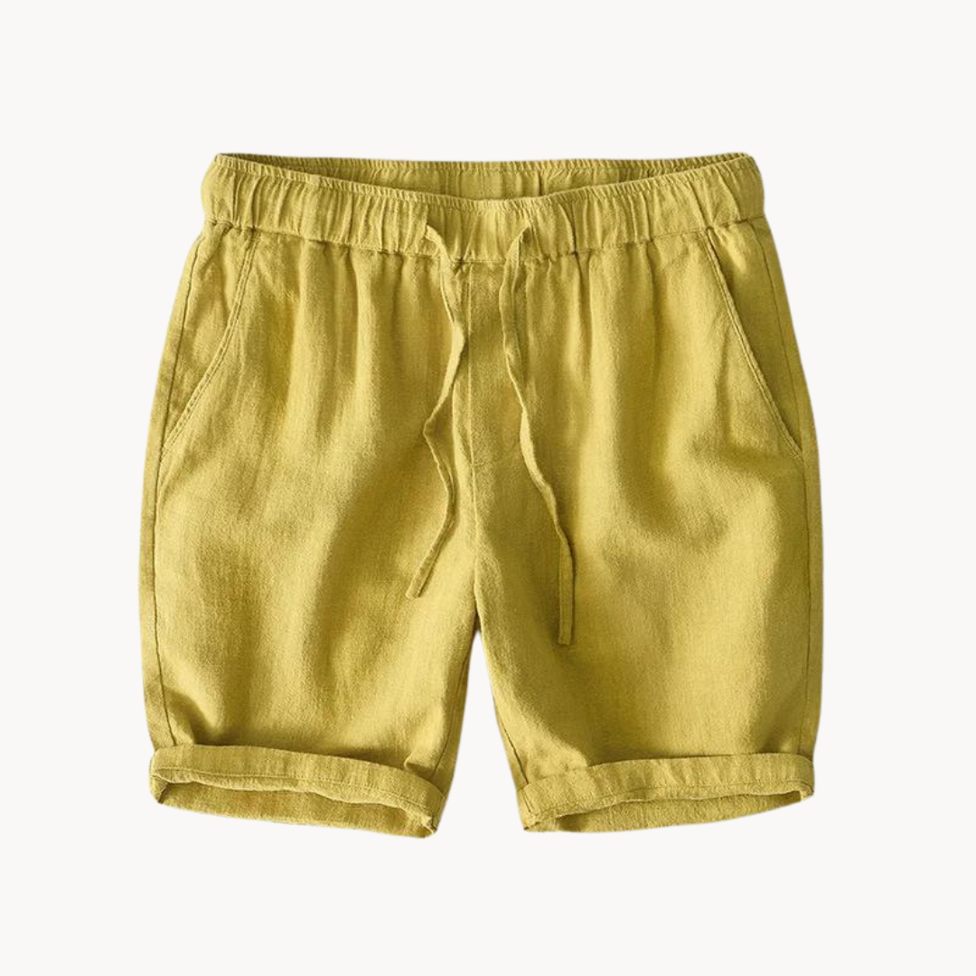 Men's Drawstring Shorts with Elastic Waistband Side Pockets and Rolled Hem