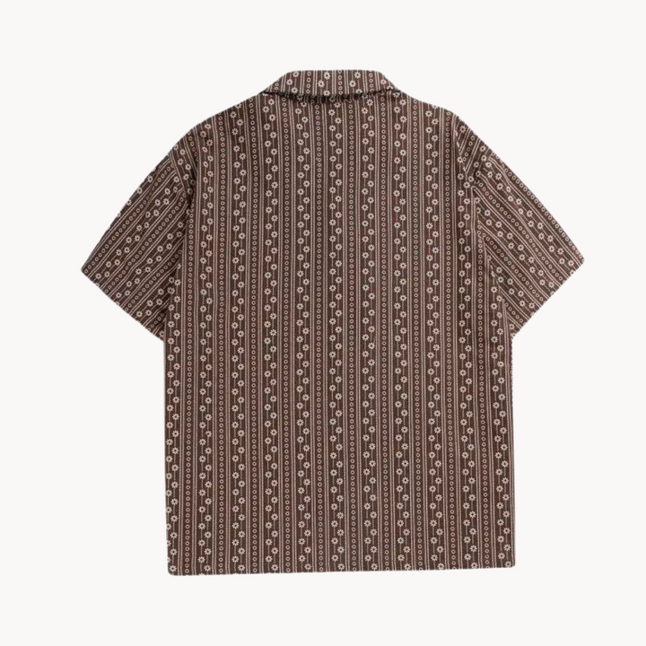 Men's Floral Stripe Printed Short-Sleeve Shirt with Revere Collar and Chest Pocket