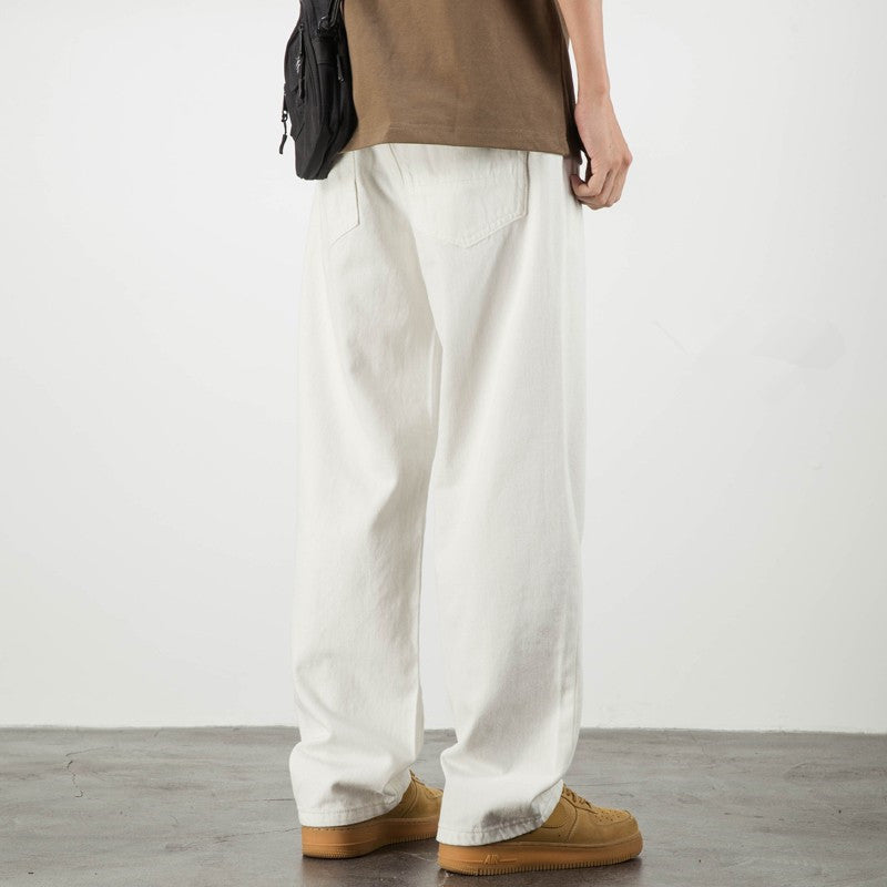 Men's Full-Length Wide-Leg Trousers with Front and Back Pockets
