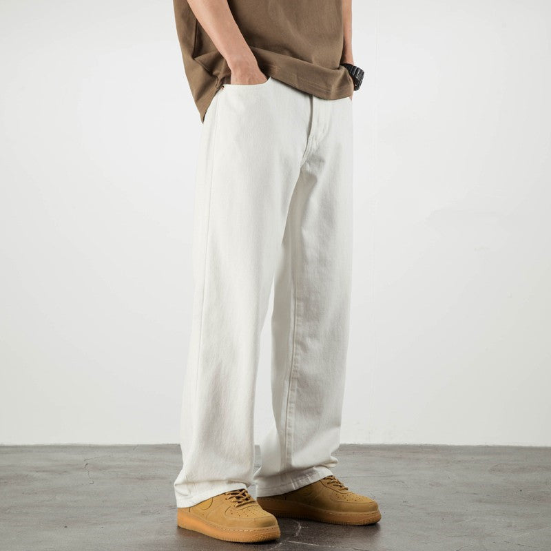 Men's Full-Length Wide-Leg Trousers with Front and Back Pockets