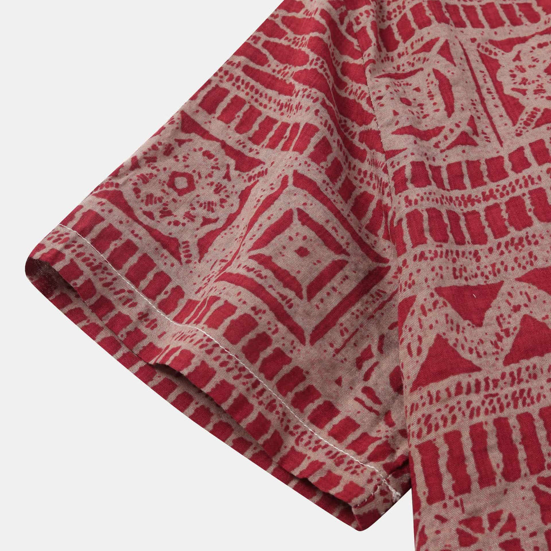 Men's Geometric Print Short Sleeve Shirt with Button-Front Closure and Spread Collar