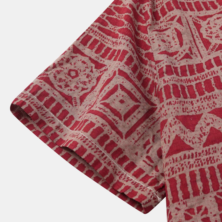 Men's Geometric Print Short Sleeve Shirt with Button-Front Closure and Spread Collar