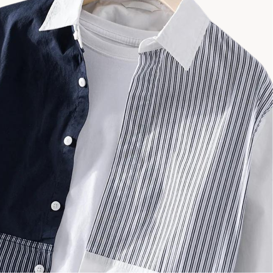 Men's Long Sleeve Colour Block Shirt with Spread Collar and Button-Front Placket