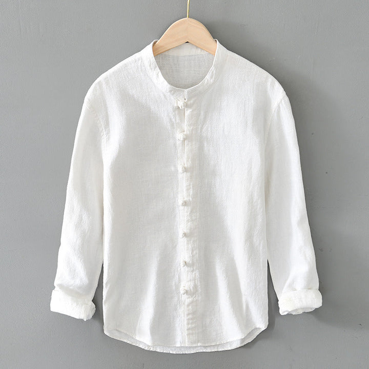 Men's Long Sleeve Shirt with Frog Button Closure and Mandarin Collar