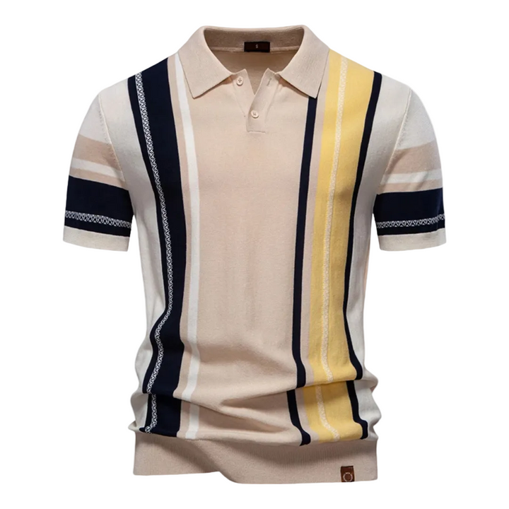 Men's Multi-Colour Stripe Short-Sleeve Polo Shirt with Spread Collar and Ribbed Hem