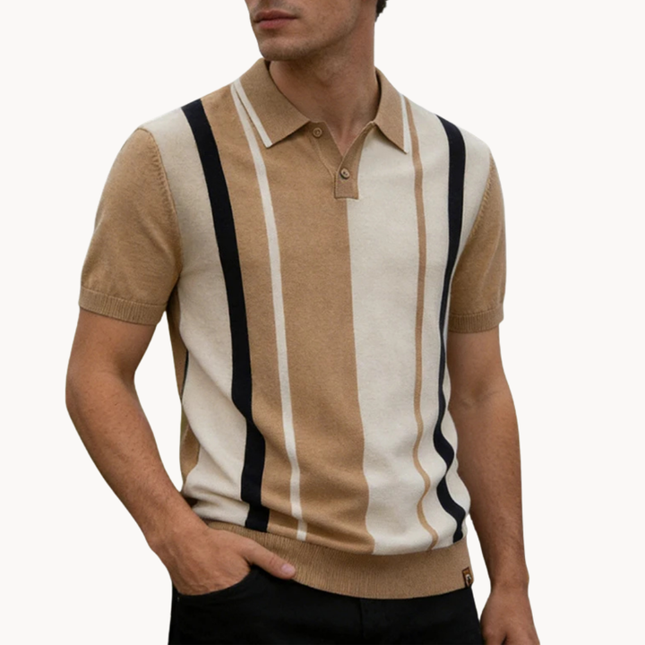 Men's Multi-Colour Stripe Short-Sleeve Polo Shirt with Spread Collar and Ribbed Hem