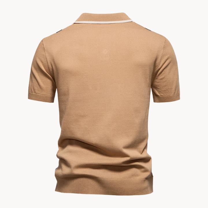 Men's Multi-Colour Stripe Short-Sleeve Polo Shirt with Spread Collar and Ribbed Hem