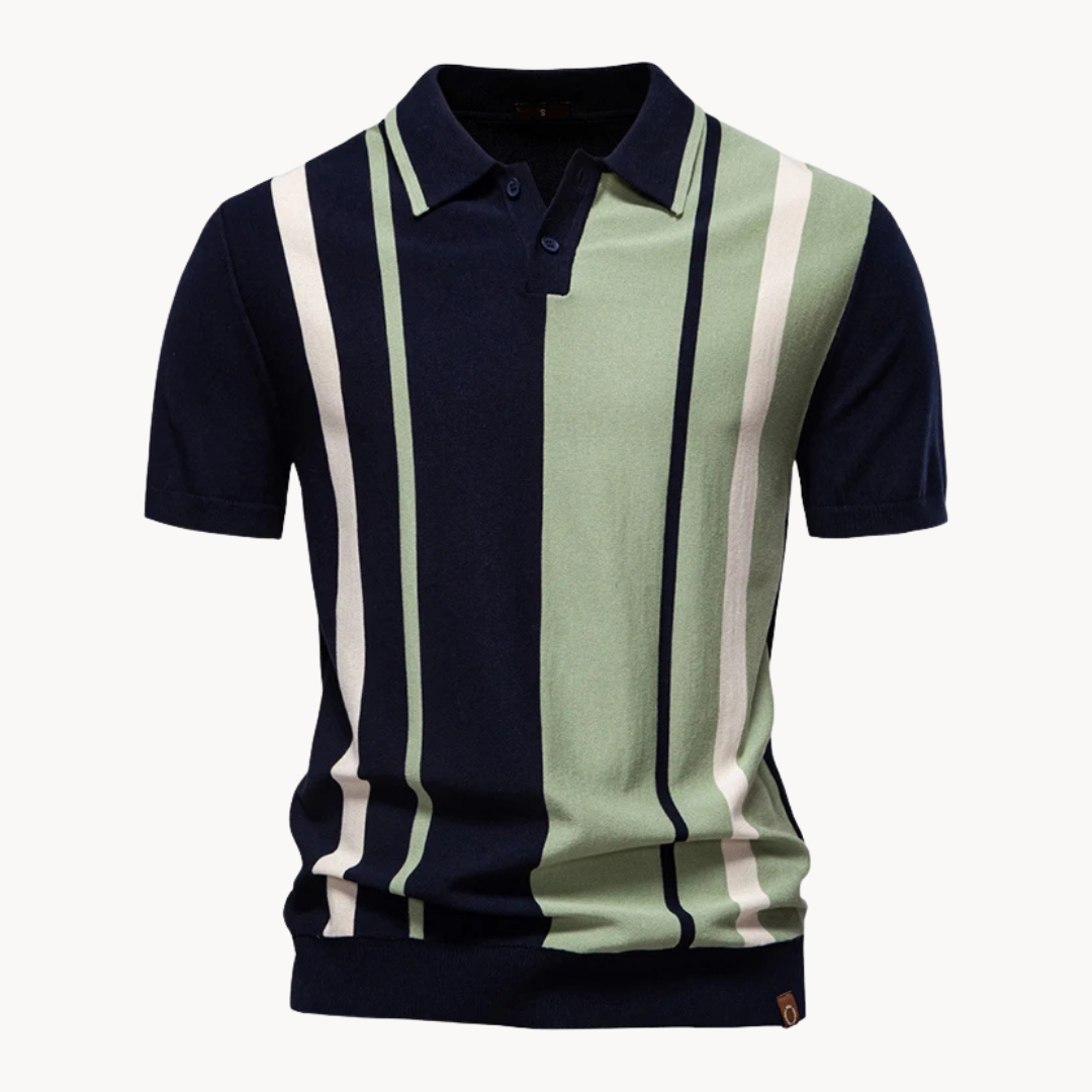 Men's Multi-Colour Stripe Short-Sleeve Polo Shirt with Spread Collar and Ribbed Hem