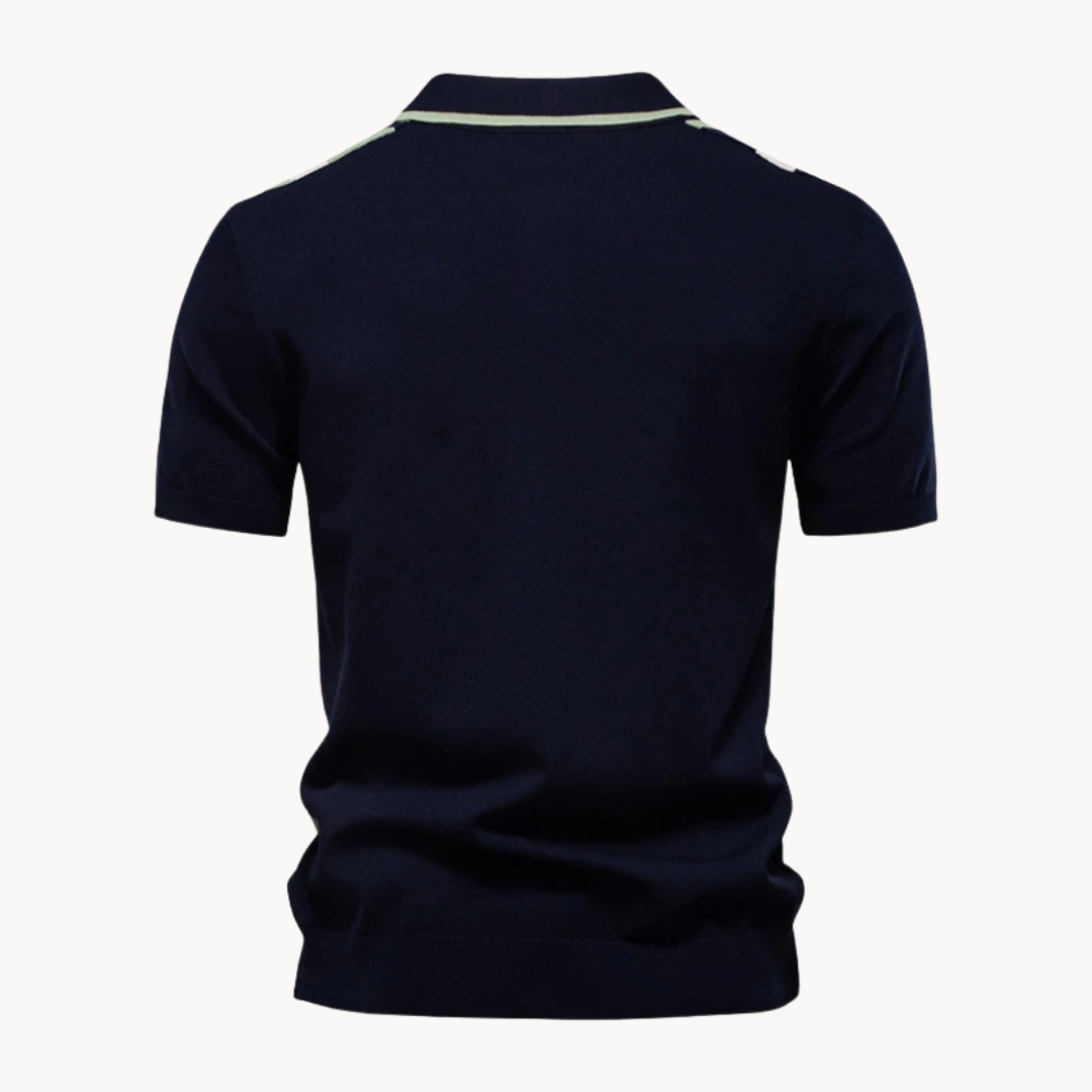 Men's Multi-Colour Stripe Short-Sleeve Polo Shirt with Spread Collar and Ribbed Hem