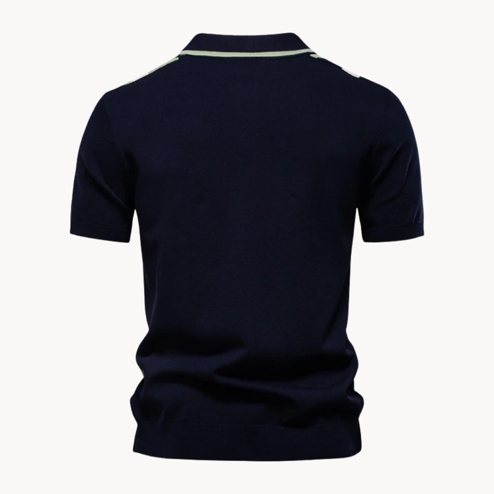 Men's Multi-Colour Stripe Short-Sleeve Polo Shirt with Spread Collar and Ribbed Hem
