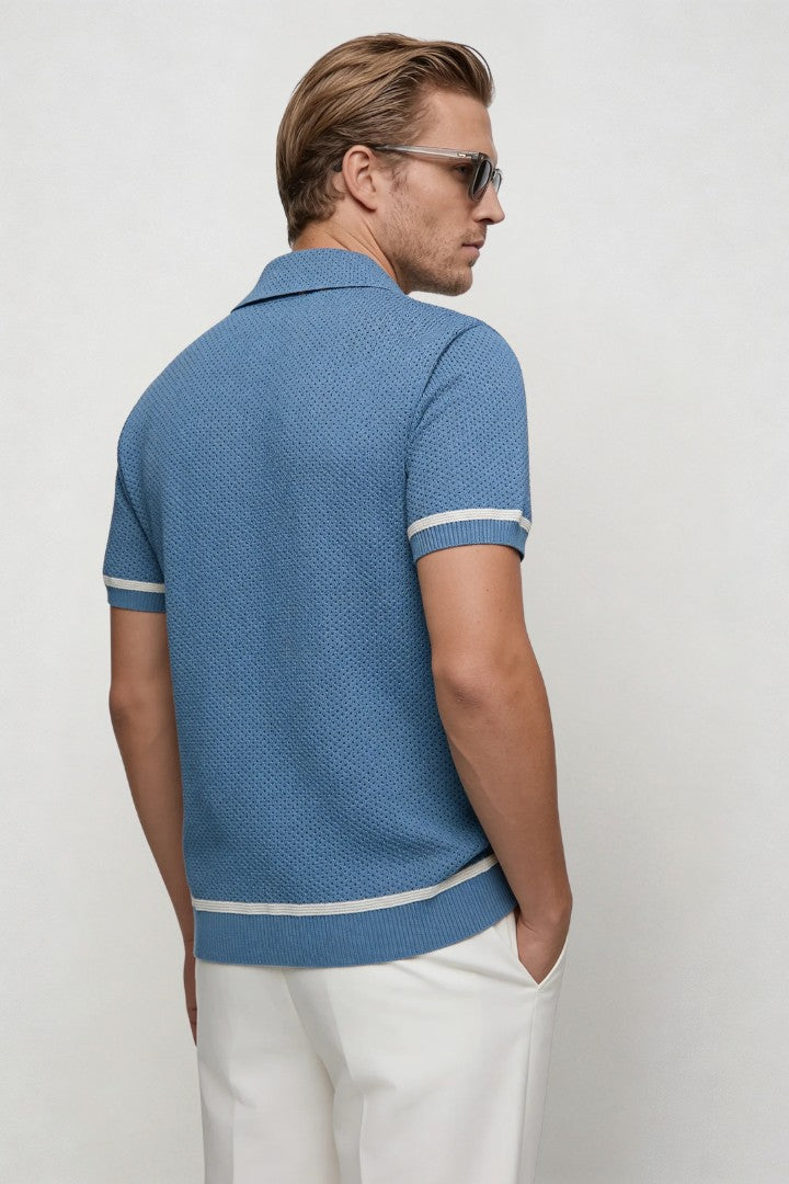 Men's Open Collar Knit Shirt with Button Closure and Chest Pocket