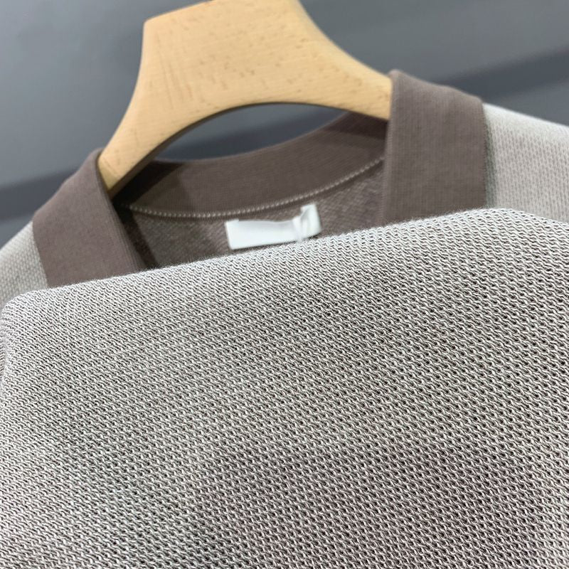 Men's Open Collar Polo Shirt with Ribbed Cuffs and Contrast Trim