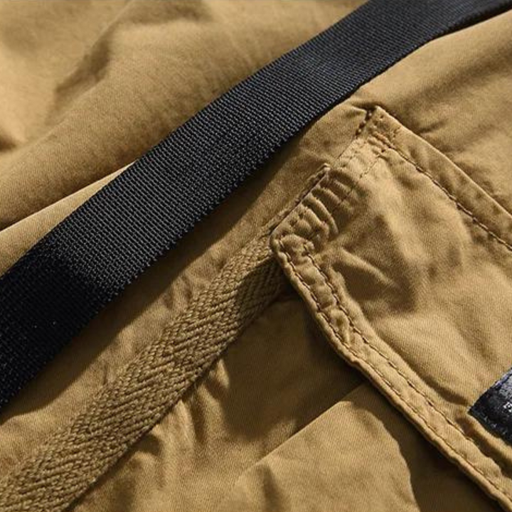 Dynamic Cargo Men's Plain Cargo Shorts with Flap Side Pockets Elastic Waistband and Woven Strap Detail