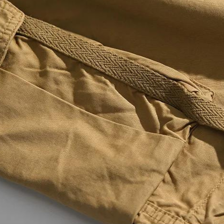 Dynamic Cargo Men's Plain Cargo Shorts with Flap Side Pockets Elastic Waistband and Woven Strap Detail