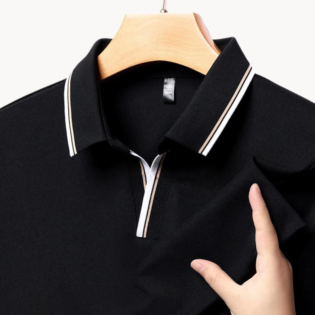 Men's Plain Short-Sleeve Polo Shirt with Contrast Tipped Collar and Cuffs