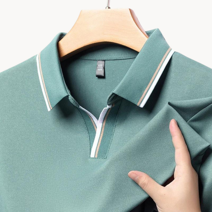 Men's Plain Short-Sleeve Polo Shirt with Contrast Tipped Collar and Cuffs