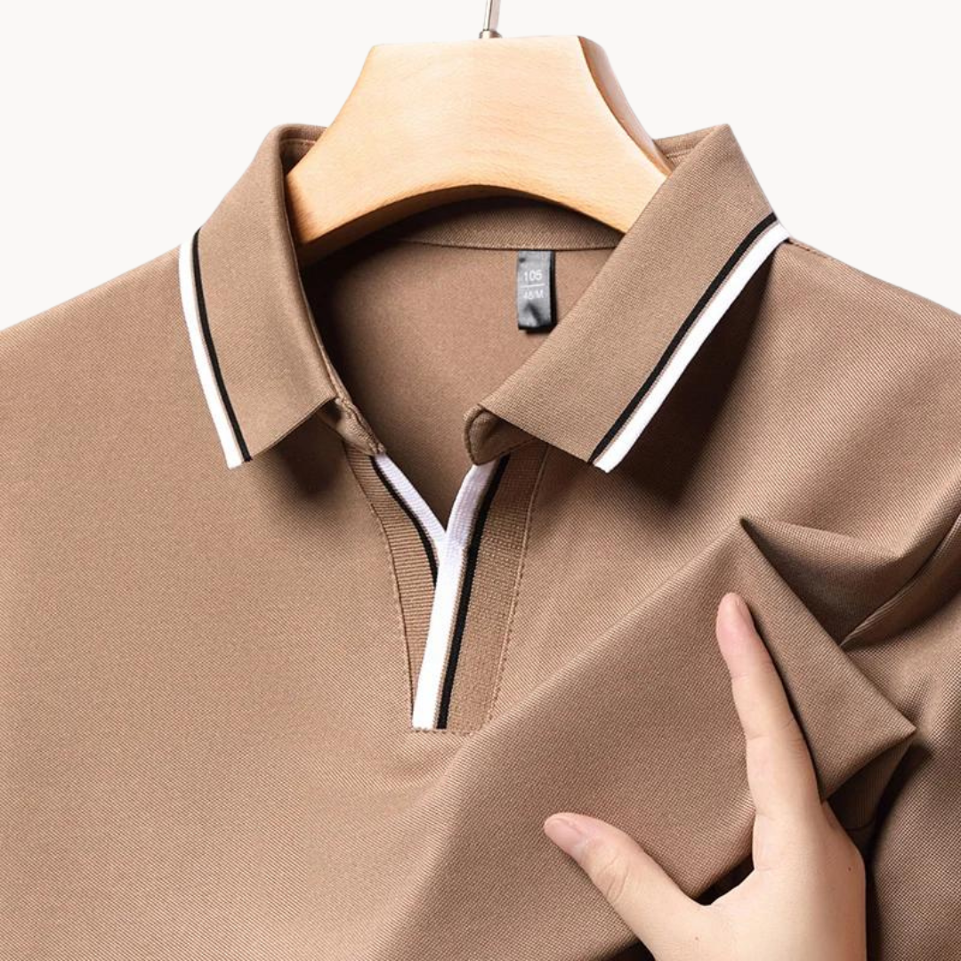 Men's Plain Short-Sleeve Polo Shirt with Contrast Tipped Collar and Cuffs