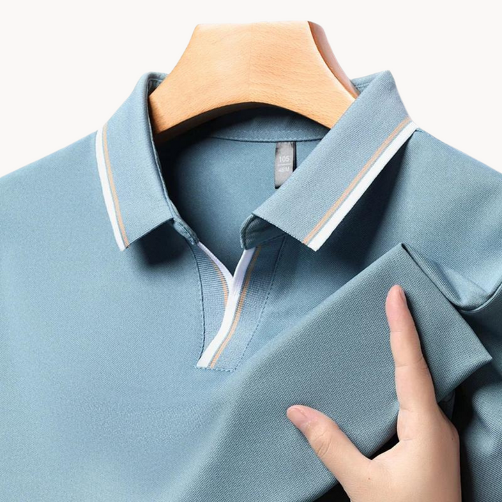 Men's Plain Short-Sleeve Polo Shirt with Contrast Tipped Collar and Cuffs
