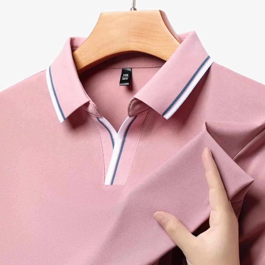 Men's Plain Short-Sleeve Polo Shirt with Contrast Tipped Collar and Cuffs