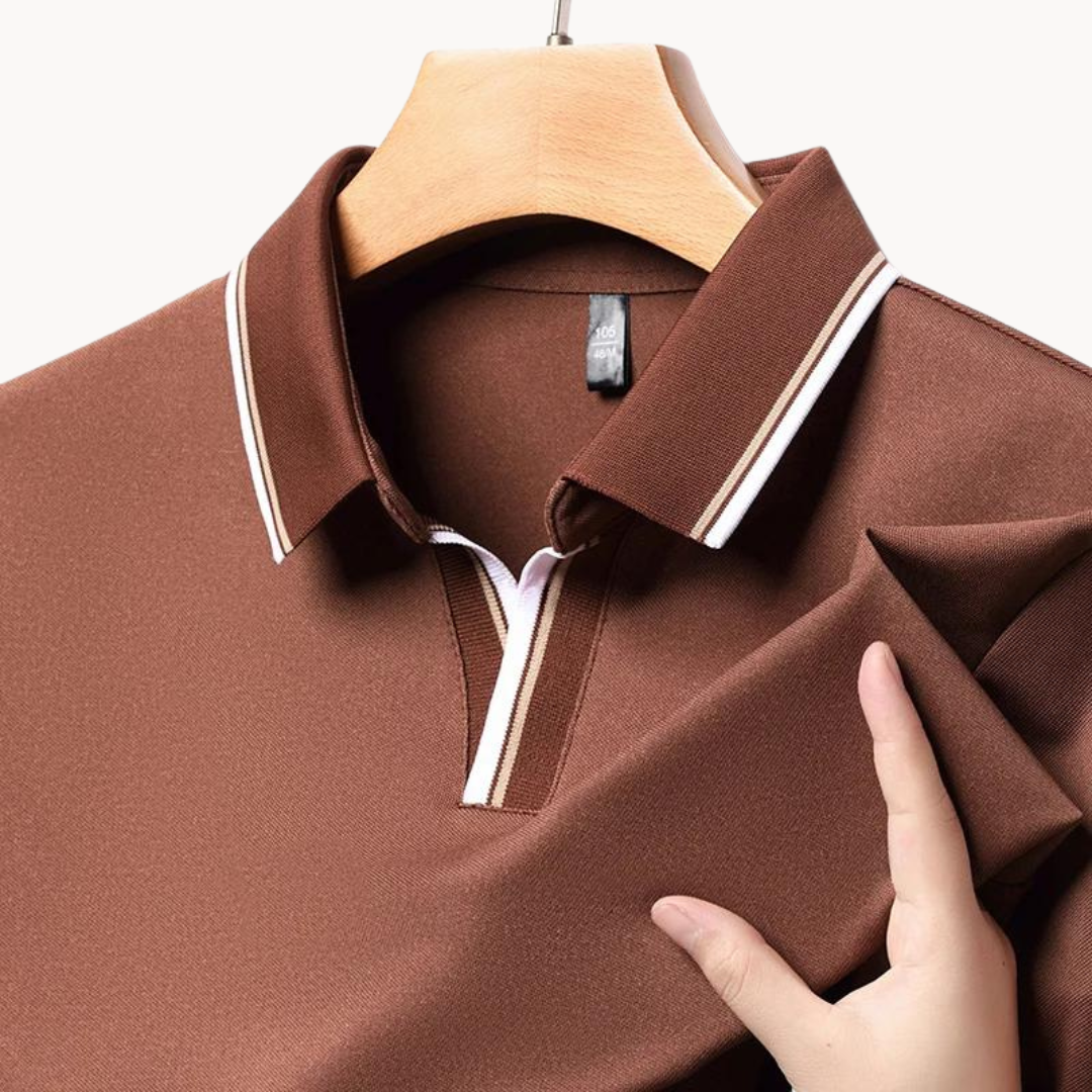 Men's Plain Short-Sleeve Polo Shirt with Contrast Tipped Collar and Cuffs