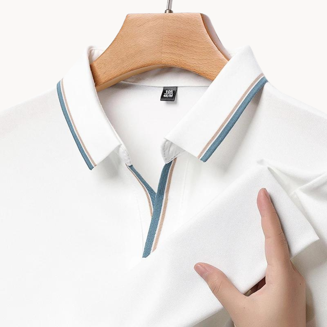 Men's Plain Short-Sleeve Polo Shirt with Contrast Tipped Collar and Cuffs