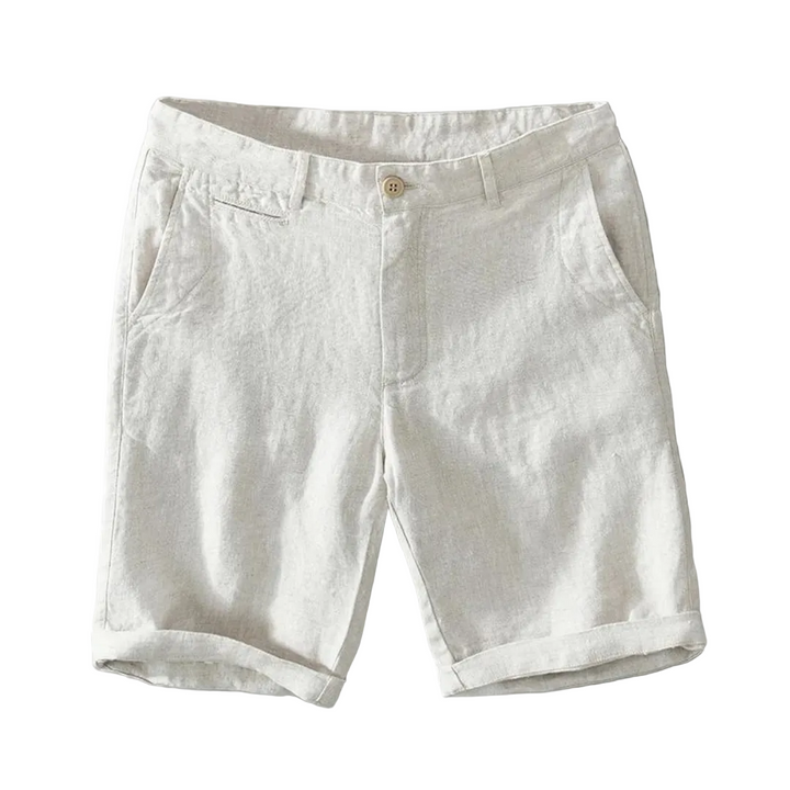 Men's Plain Shorts with Button and Zip-Fly Waist Side Pockets and Folded Cuff Hem