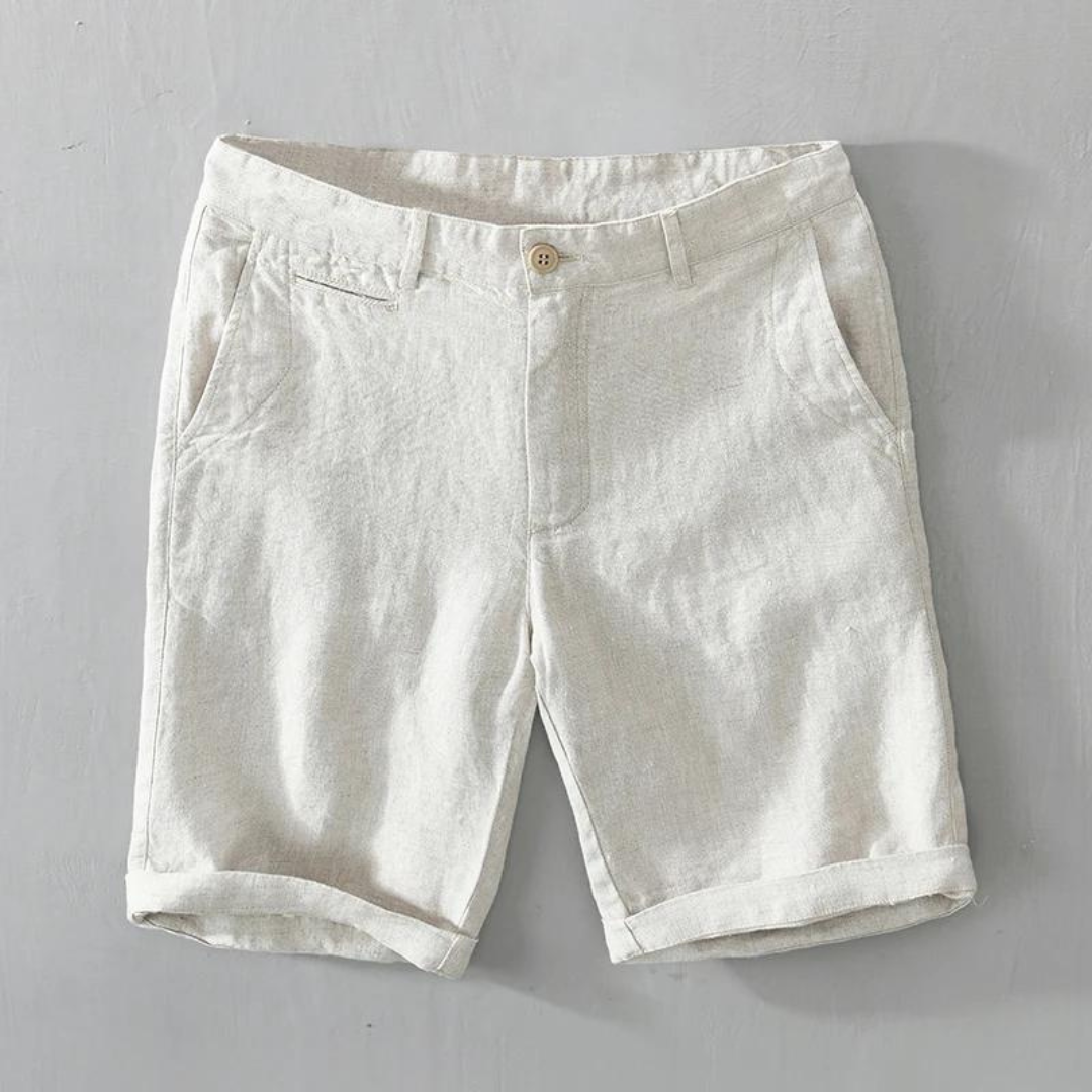 Men's Plain Shorts with Button and Zip-Fly Waist Side Pockets and Folded Cuff Hem