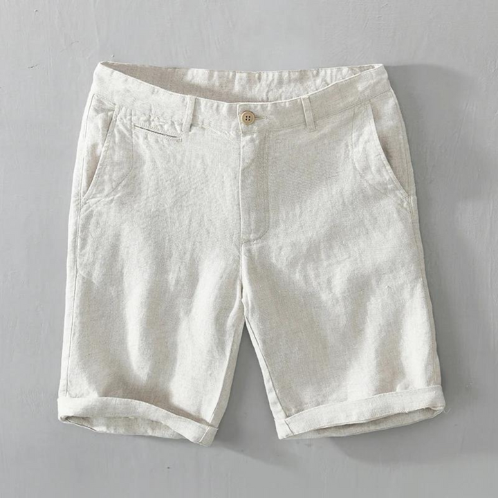 Men's Plain Shorts with Button and Zip-Fly Waist Side Pockets and Folded Cuff Hem