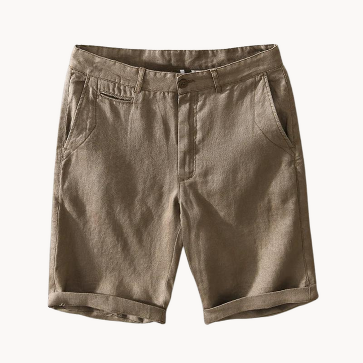 Men's Plain Shorts with Button and Zip-Fly Waist Side Pockets and Folded Cuff Hem