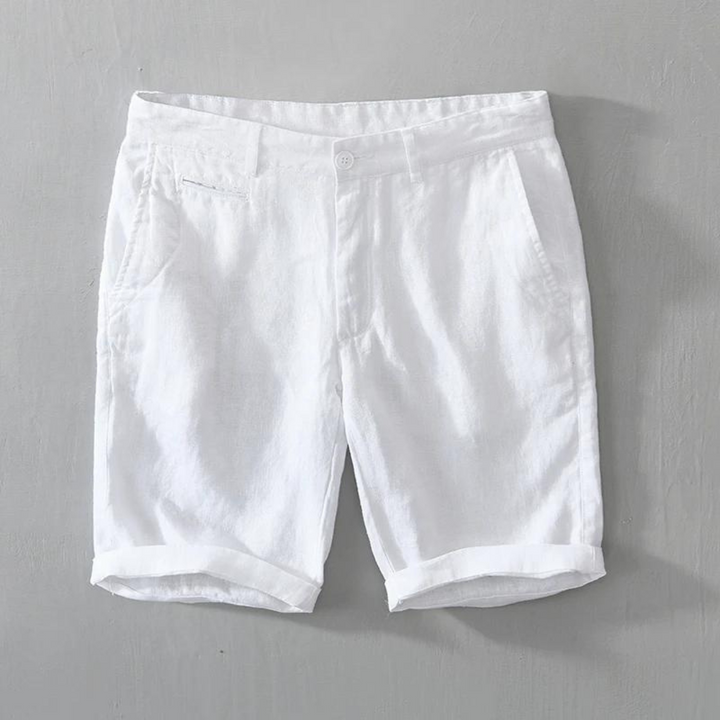 Men's Plain Shorts with Button and Zip-Fly Waist Side Pockets and Folded Cuff Hem
