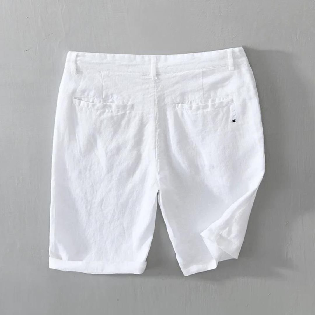 Men's Plain Shorts with Button and Zip-Fly Waist Side Pockets and Folded Cuff Hem